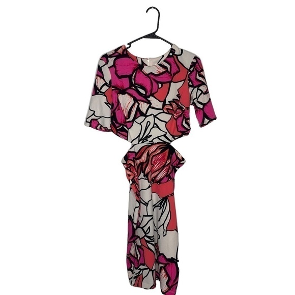 BISOU Bisou Short Sleeve Floral Cutout Midi Dress Size 8 - Picture 2 of 14